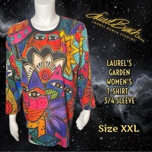 Laurel Burch Multicolor Floral & Faces 3/4 Sleeve Top - Bright Mix